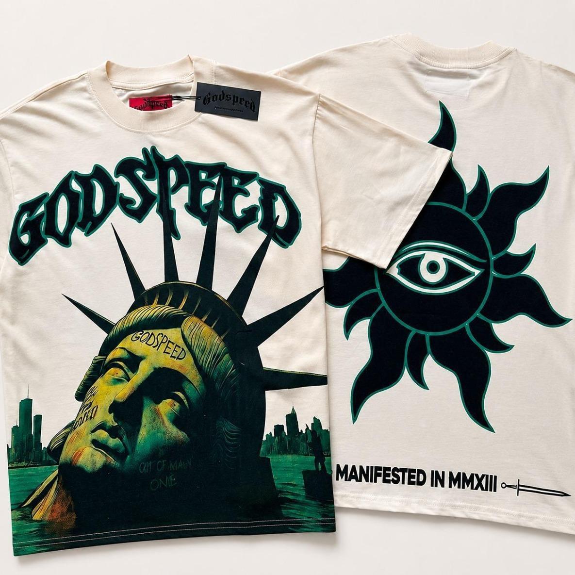 GODSPEED T-shirt Letter Print Short Sleeve Hip Hop Tees Men Couple Style GOD SPEED Round Neck Loose Cotton Casual Tee Streetwear Graphic T Shirt Vintage Tees 2000s Shirts
