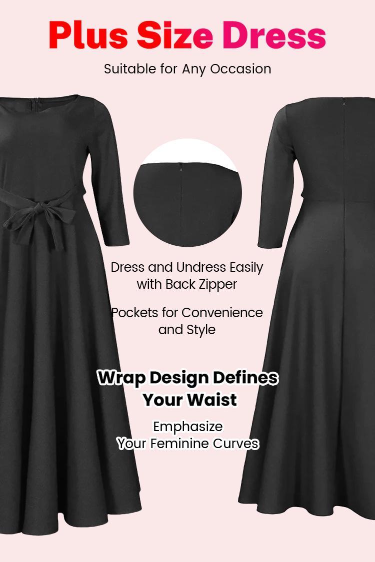 Xpluswear Plus Size Casual  All Over Print Casual Wear Round-Neck Knitted Comfort Basic Lady Maxi With Pocket casual  dress Dress Fabric Round Neck   dress