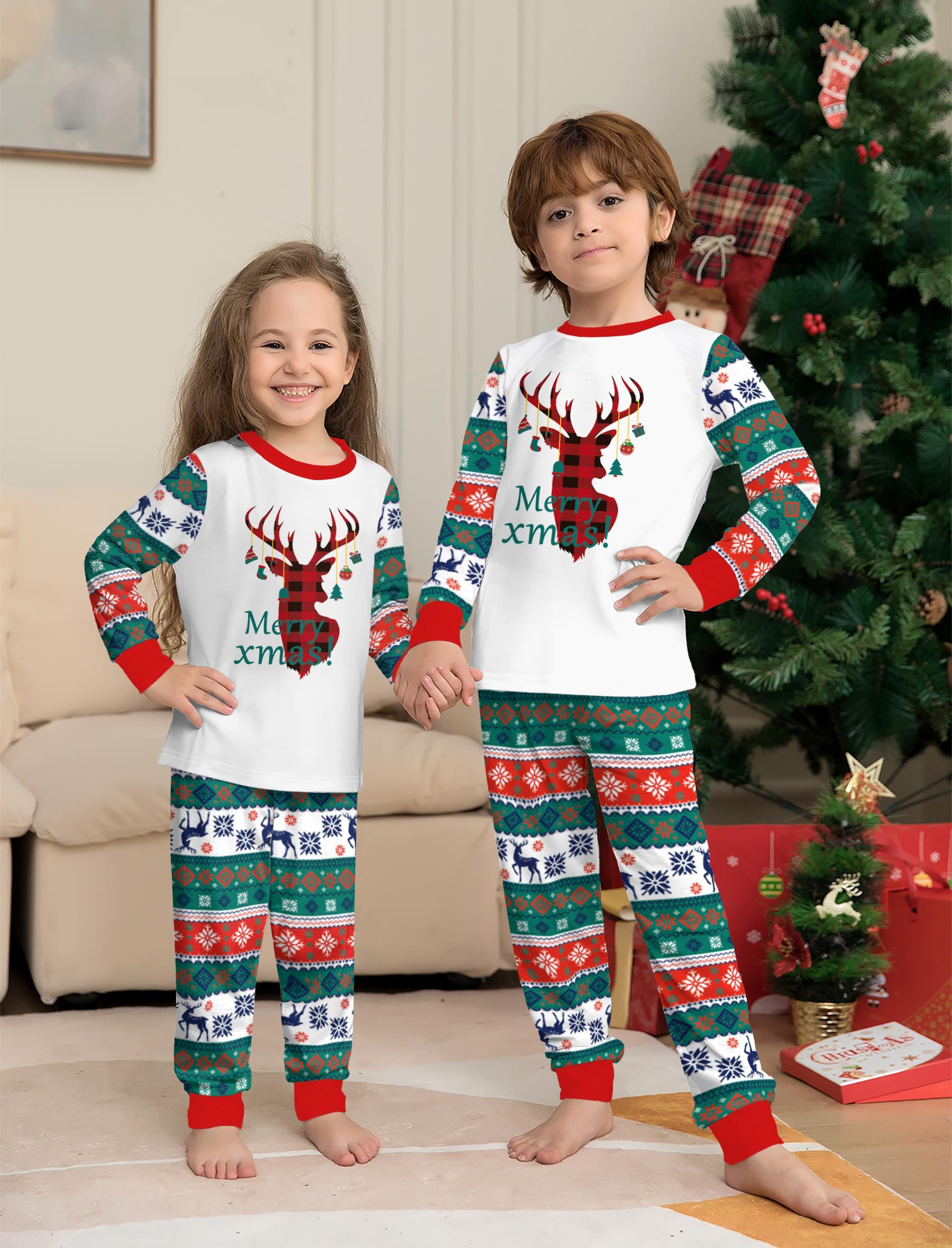 Family Christmas Pajamas Set for Family of 4, 2-Piece Outfit, Christmas Hat Letter Print Soft Knit Loungewear, Breathable Skin-Friendly Sleep Set, Ideal for Christmas Family Photos, Holiday Family Party Outfits, Festive Christmas Gift Family Loungewear