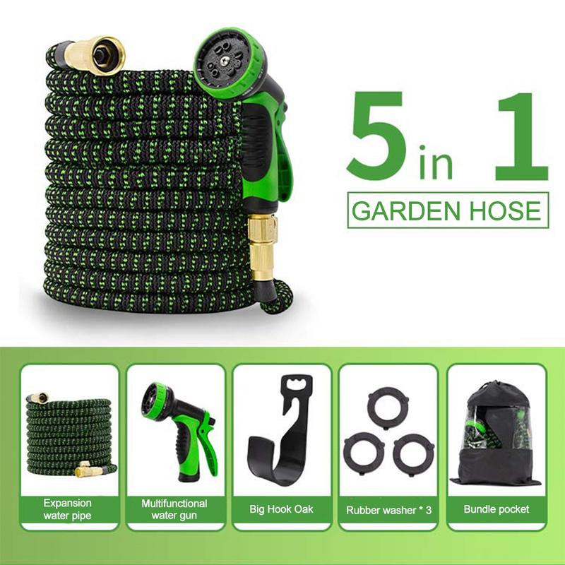 25/50/75/100ft Expandable Garden Hose Kit,Expendable Hose with Spray Nozzles, 3/4 Solid Brass Connectors, Retractable Latex Core - Lightweight Expanding Hose
