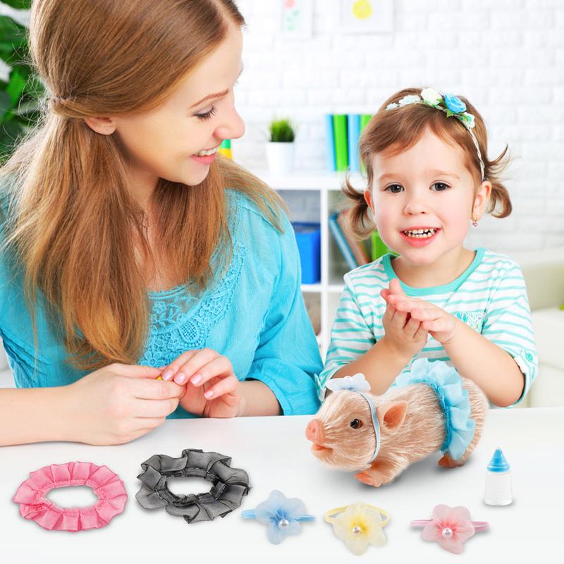 Halloween Gifts 5" Silicone Pig Mini Soft Lifelike Full Body White Figurine Water Proof Christmas Toys with 3 Accessories & Bottle OR Stocking Stuffers Party Favors Assortment