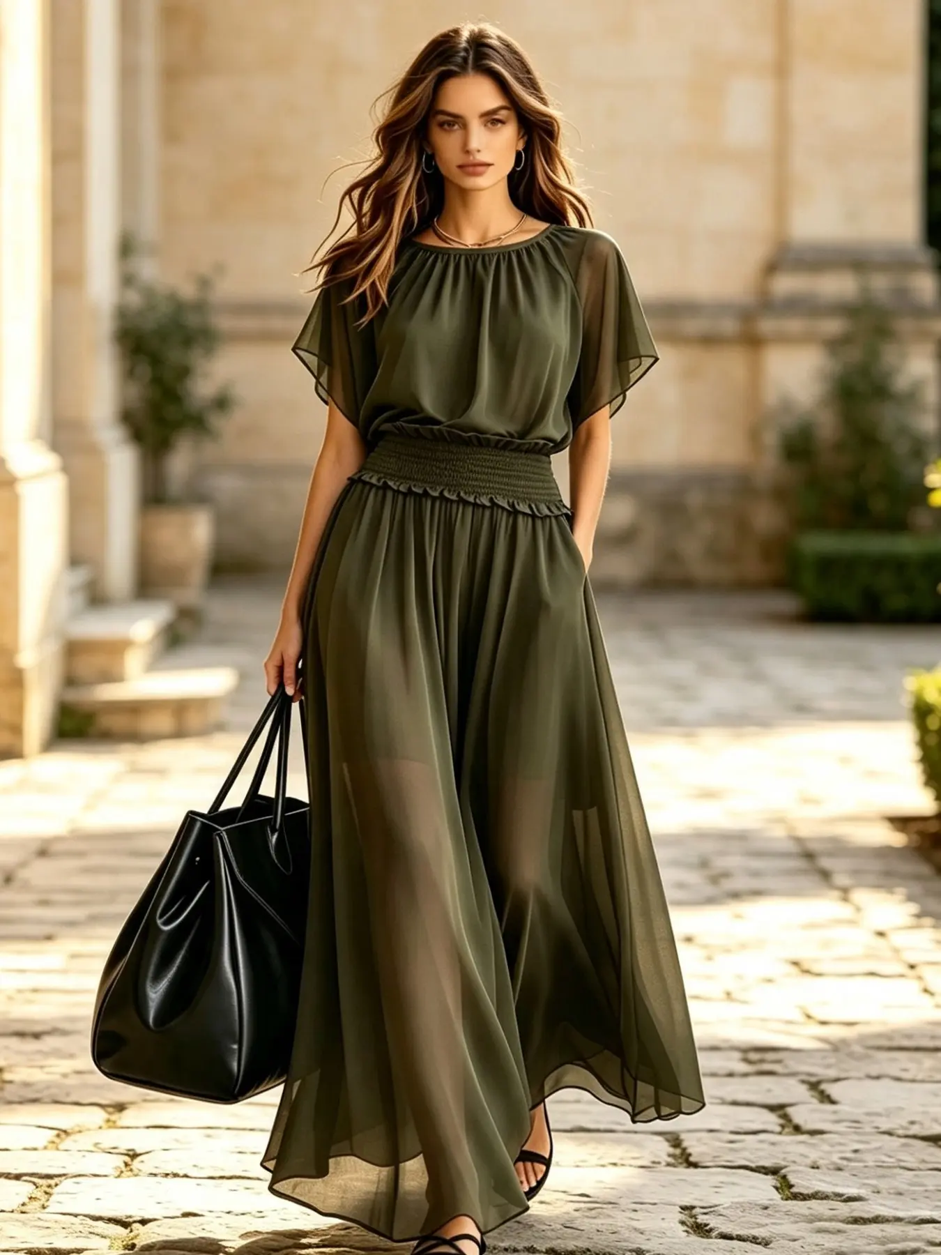 Women's Round Neck Sleeveless Dress, Lightweight Breathable Flowy Long Dress, Loose Fit High Waist, Pocket Design, Casual Summer Vacation Style