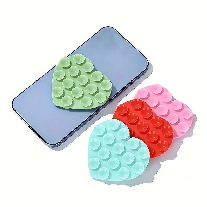 Heart-Shaped Silicone Suction Cup Holder - No-Drill Strong Adhesive Multi-Color Phone Stand for Home, Desk, Bathroom, Kitchen - Hands-Free Viewing & Video Calls, Decorative Accessory, Playful Design, Robust Construction, Durable Suction Cups, Bathroom