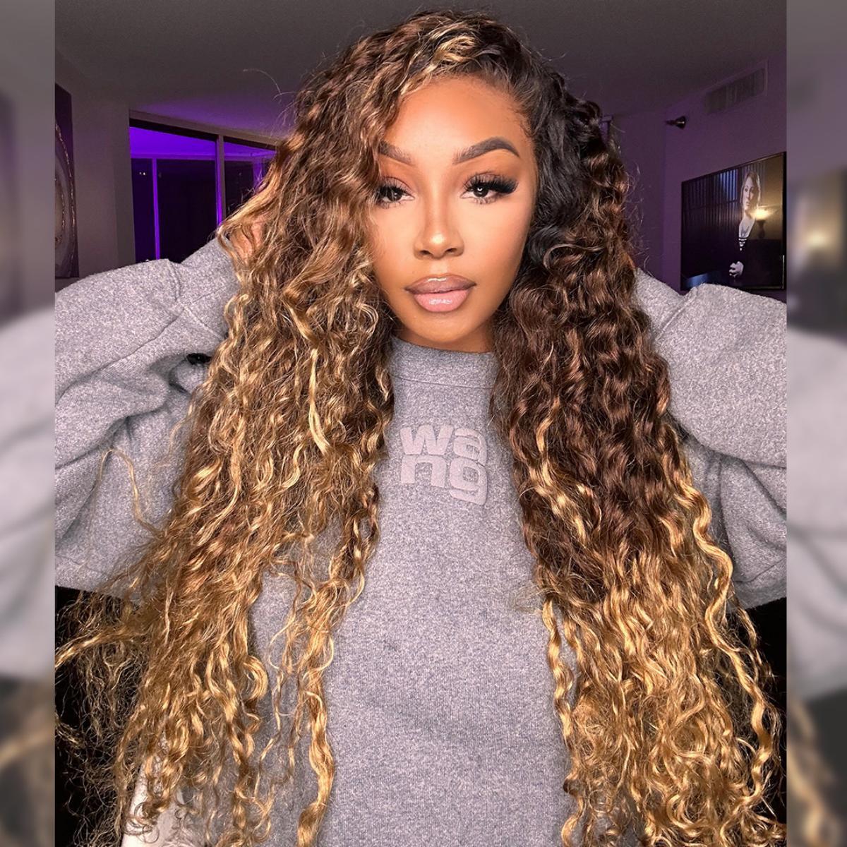 [26 Inch Only $140] STERLY 200% Density Burgundy / Natural Color 13x6 Lace Frontal Human Hair Deep Wave Wig Ombre Color Water Wave Wig 99J Curly Wigs #FB30 Highlight Pre Plucked Pre Cut Beginner Friendly Wig Smooth HD Transparent Lace Wig