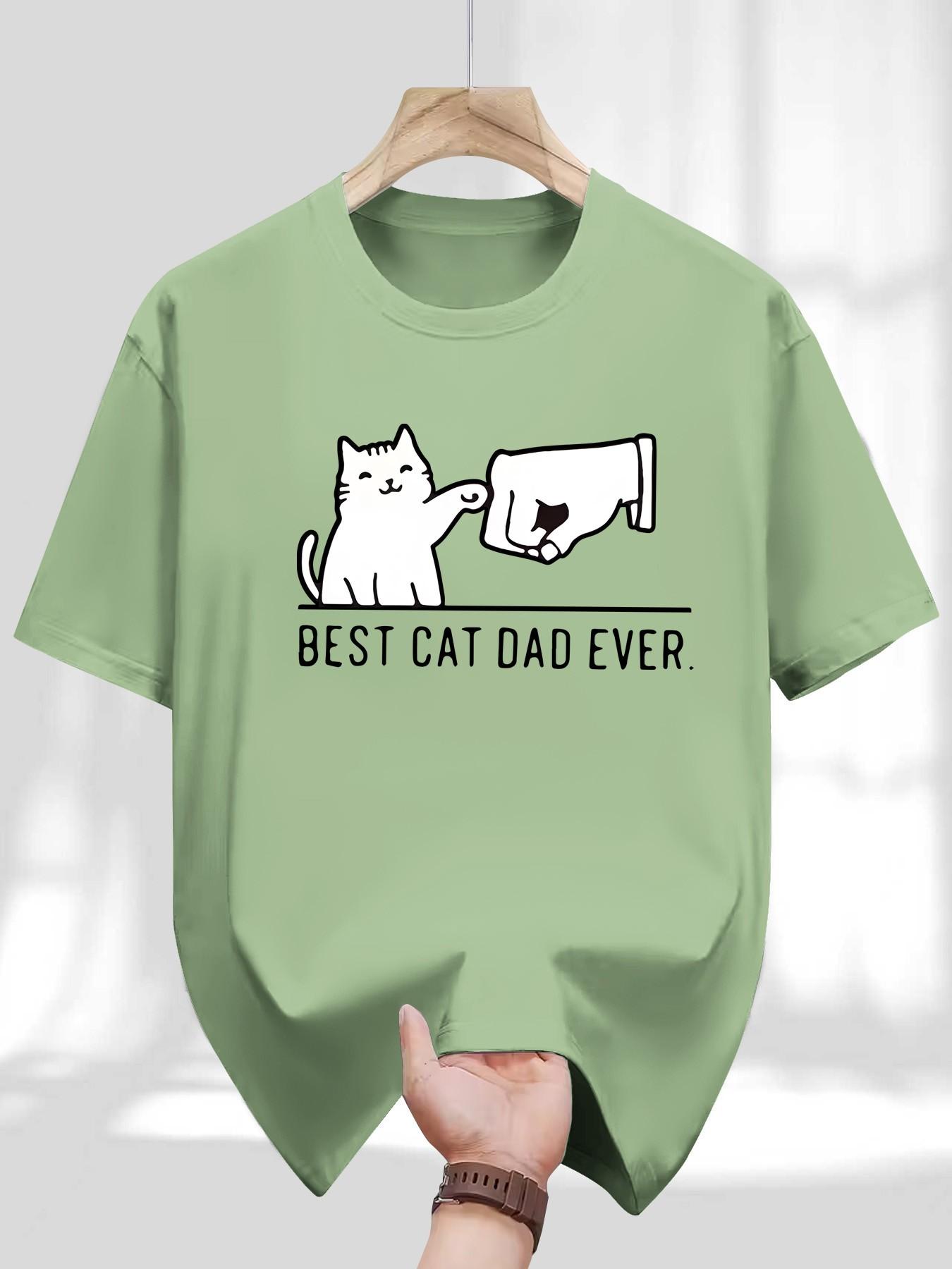 Men's Round Neck T-Shirt, Retro Slim-Fit Long Sleeve, Letter Geometric Print, Casual Daily Wear, Perfect Gift for Cat Lovers