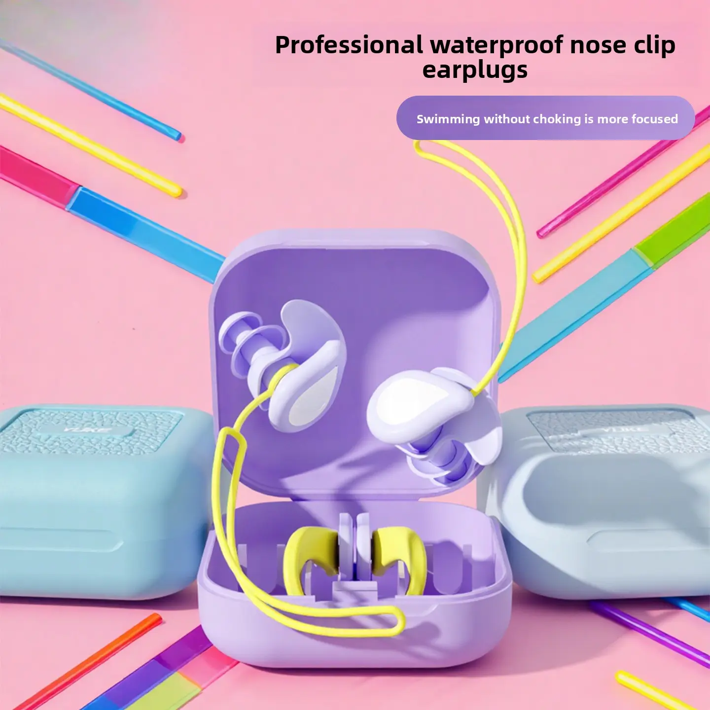 Reusable swimming waterproof soundproof earplugs and nose clip set, to prevent water from entering ears and choking for children and adults while swimming and diving.