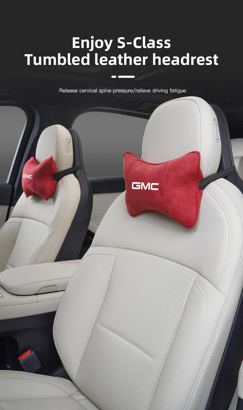 Car Suede Headrest Neck Support Auto Seat Accessories For GMC Terrain Sierra Canyon Yukon Acadia Savana Denali AT4 Granite