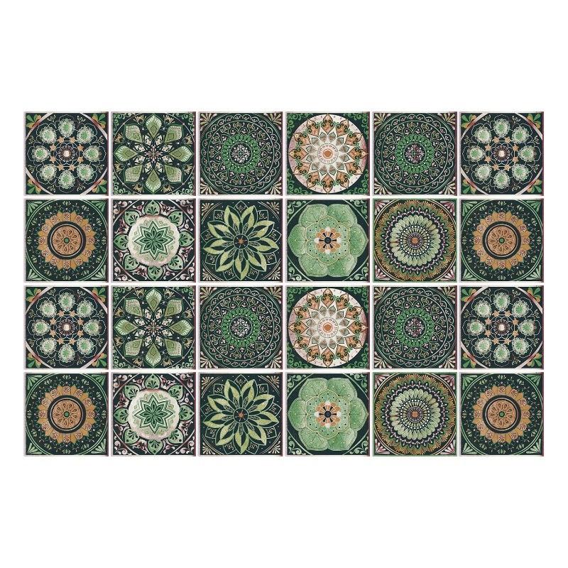 24pcs Waterproof Self-Adhesive PVC Moroccan Tile Stickers, 3.94 Inch, Tile Wall Stickers, Kitchen Living Room Bathroom Decor, Moisture-Proof, Easy Installation