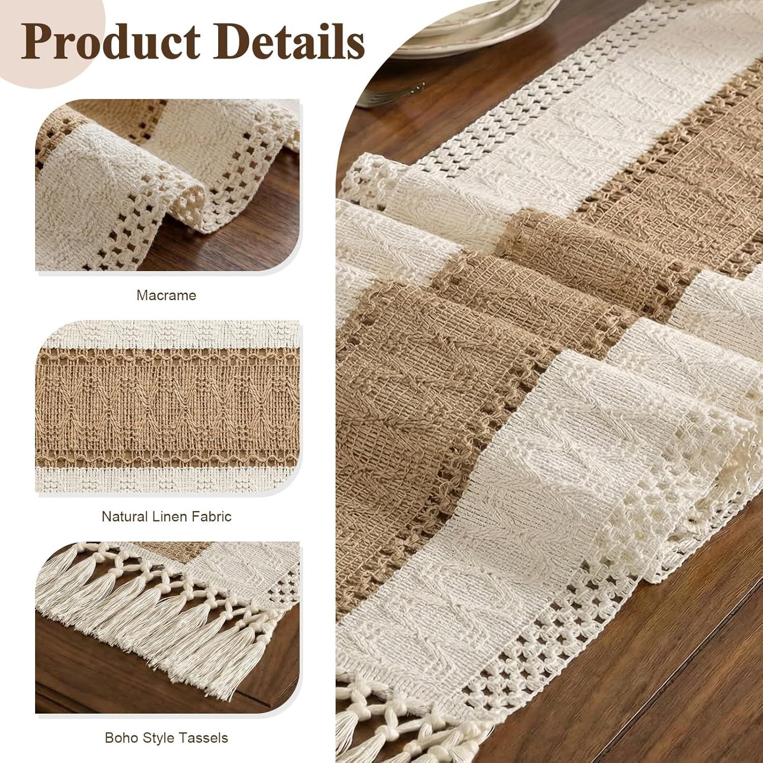 Macrame Table Runner Boho Table Runners with Tassels Hand Woven Cotton Table Runner Rustic Farmhouse Table Runners for Bohemian Kitchen Dining Table(30x183cm/12x72in)
