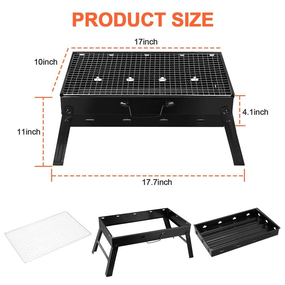 COZYVERSE Portable Charcoal Grill, Foldable BBQ Grill Kit Easy to Carry, Mini Tabletop Grill for Outdoor Camping, Patio and Picnic, 17”*3”*11” bbq tool grill box,Father’s Day Gift