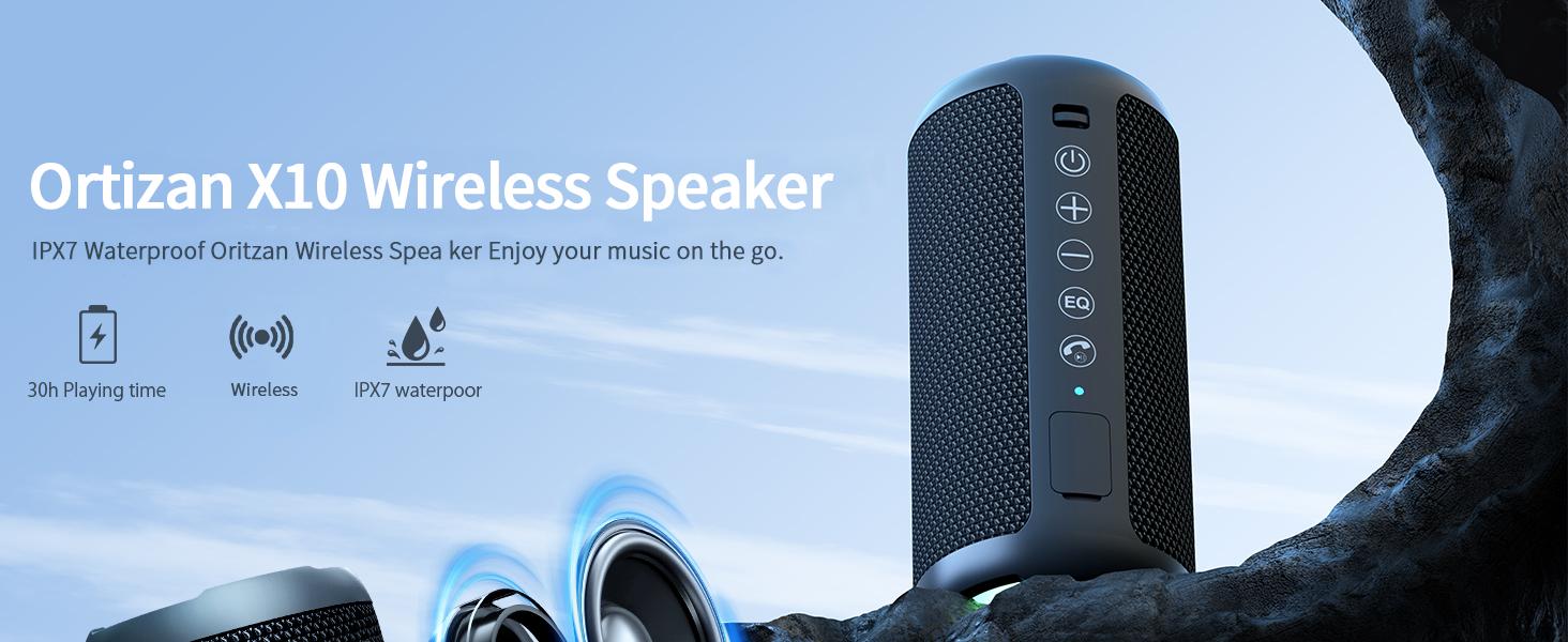 【Ortizan】IPX7 Waterproof, 24W Stereo, HD noise reduction Wireless Stereo Pairing, 30H Play Time (Black)x10 Audio Speakers Smartphone