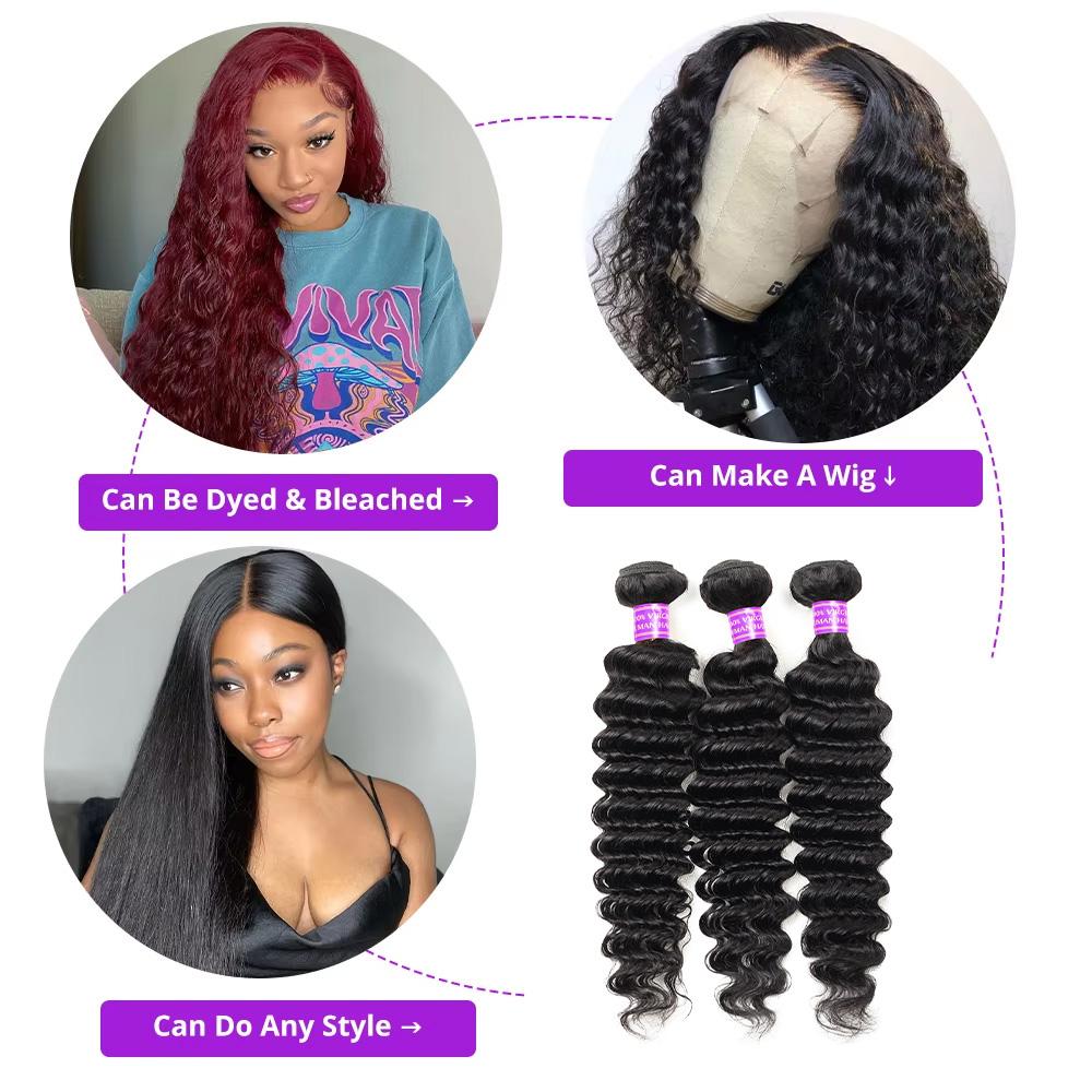 Thick Deep Wave Human Hair Bundles Raw Human Hair Weave Brazilian Body Wave Quick Weave Extensions 1/3/4 Bundles