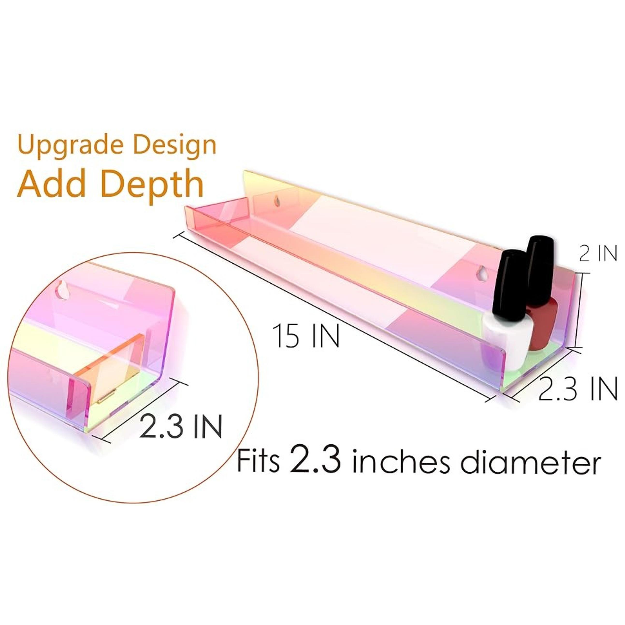 4 Pack 15 Inch Iridescent Acrylic Shelves, Clear Rainbow Floating Shelves for Wall, Modern Sunglasses Essential Oil Picture Ledge Display Toy Storage Wall Shelf