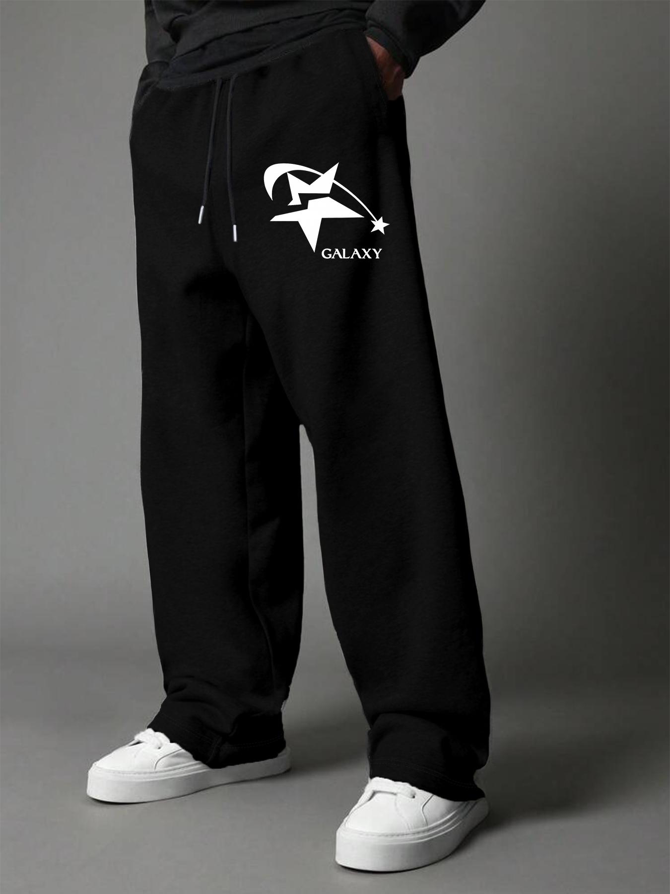 Men's Loose Sweatpants, Galaxy-Themed Star Graphic Print, Sci-Fi Trendy Casual Outfit for Trendsetters, Elastic Waist with Drawstring, Ideal for Daily Wear & Leisure Looks with Sleek Vibe
