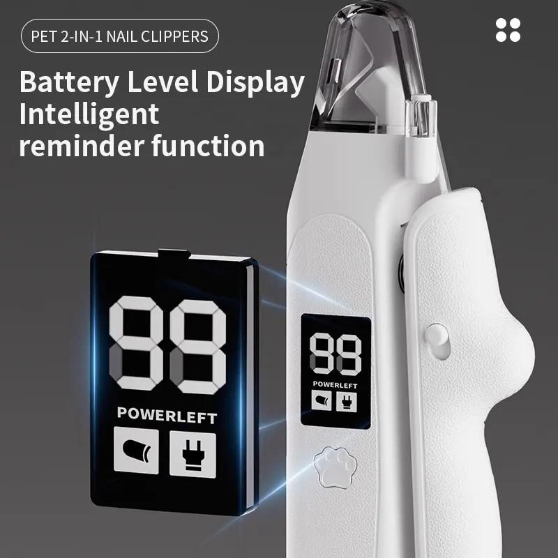 Pet Two-in-One Nail Clippers, Multi-functional Cat and Dog Nail Trimming Set, with anti-slip design, supports USB charging, equipped with LED light, suitable for trimming the nails of small, medium and large dogs, suitable as a holiday gift for pet lovers