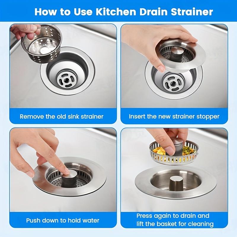 3-in-1 Kitchen Sink Drain Strainer,Stainless Steel Sink Plug, Deodorizing Anti-ClogBasket Strainer for US Standard 3-1/2 Inch Drains Home Goods stainless steel sink strainer stoppe 4 sus304 anti-clogging basket anti-clog