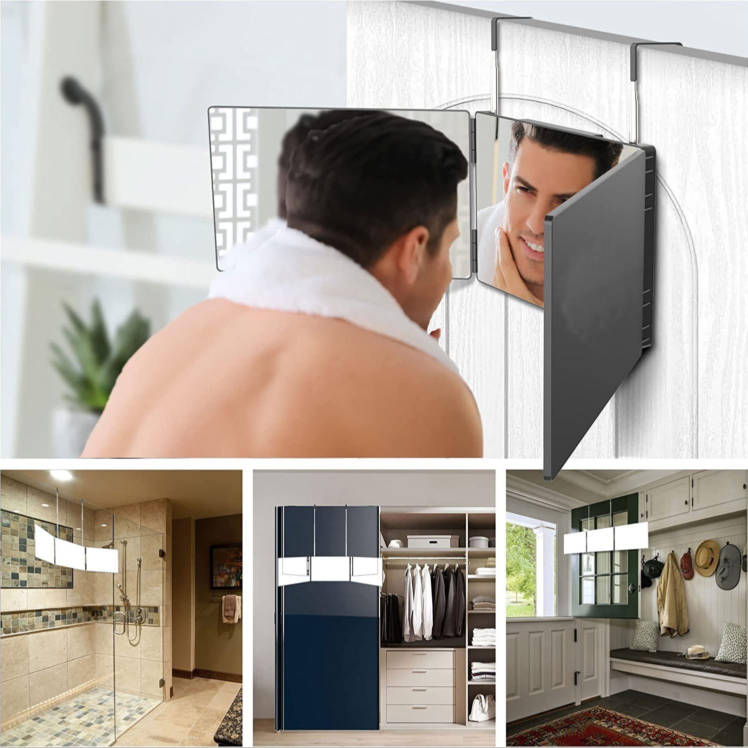 360° Trifold Mirror for Personal Self Haircut, Height-Adjustable, Anti-Fog, Portable & Durable
