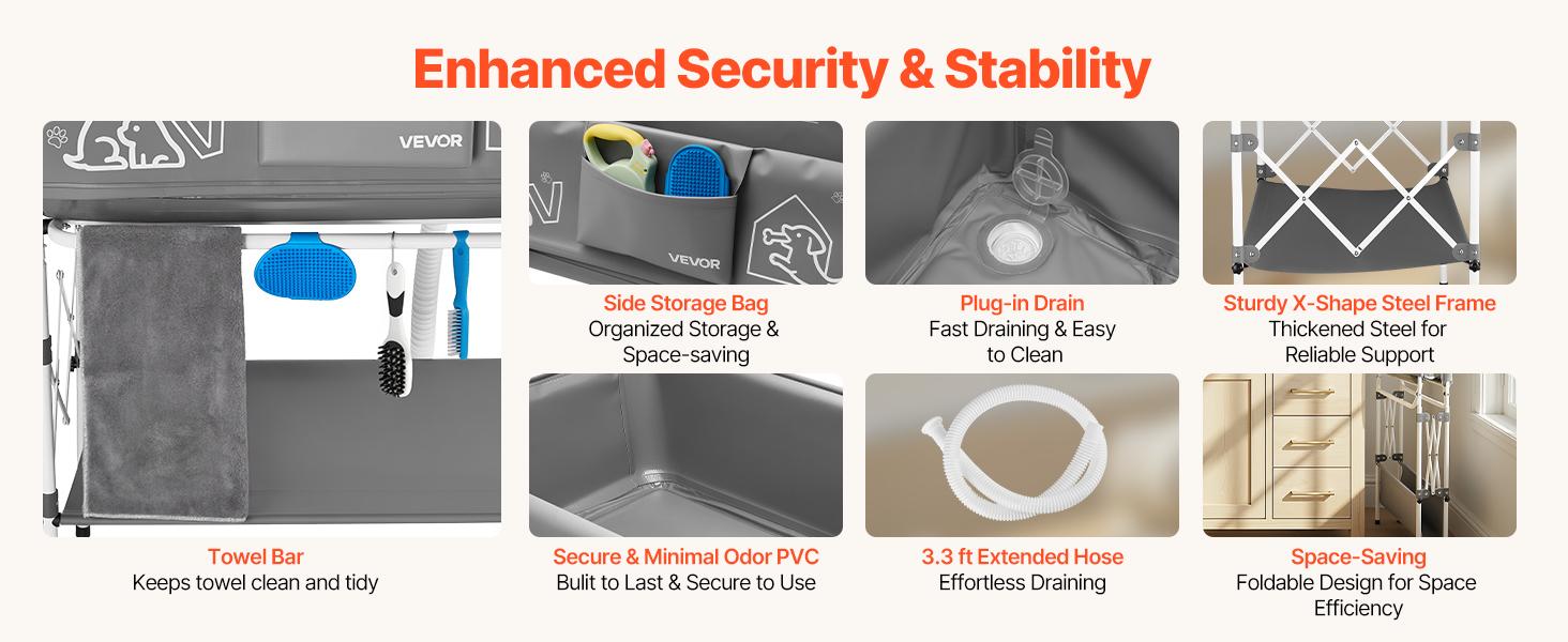 VEVOR Dog Bathtub, Elevated Dog Bath Tub, Collapsible Pet Bathing Grooming Wash Station, Portable Foldable Space-saving, with Built-In Drain Hose for Small and Medium Pet Cat Indoor Outdoor, Gray VEVOR Dog Bathtub, Elevated Dog Bath Tub, Collapsible Pet Bathing Grooming Wash Station, Portable Foldable Space-saving, with Built-In Drain Hose for Small and Medium Pet Cat Indoor Outdoor, Gray
