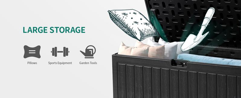 DWVO 90 Gallon Large Deck Box with Side Handles, Outdoor Double-Wall Storage for Patio Furniture Cushions, Garden Pool Accessories, Water Resistant & Lockable