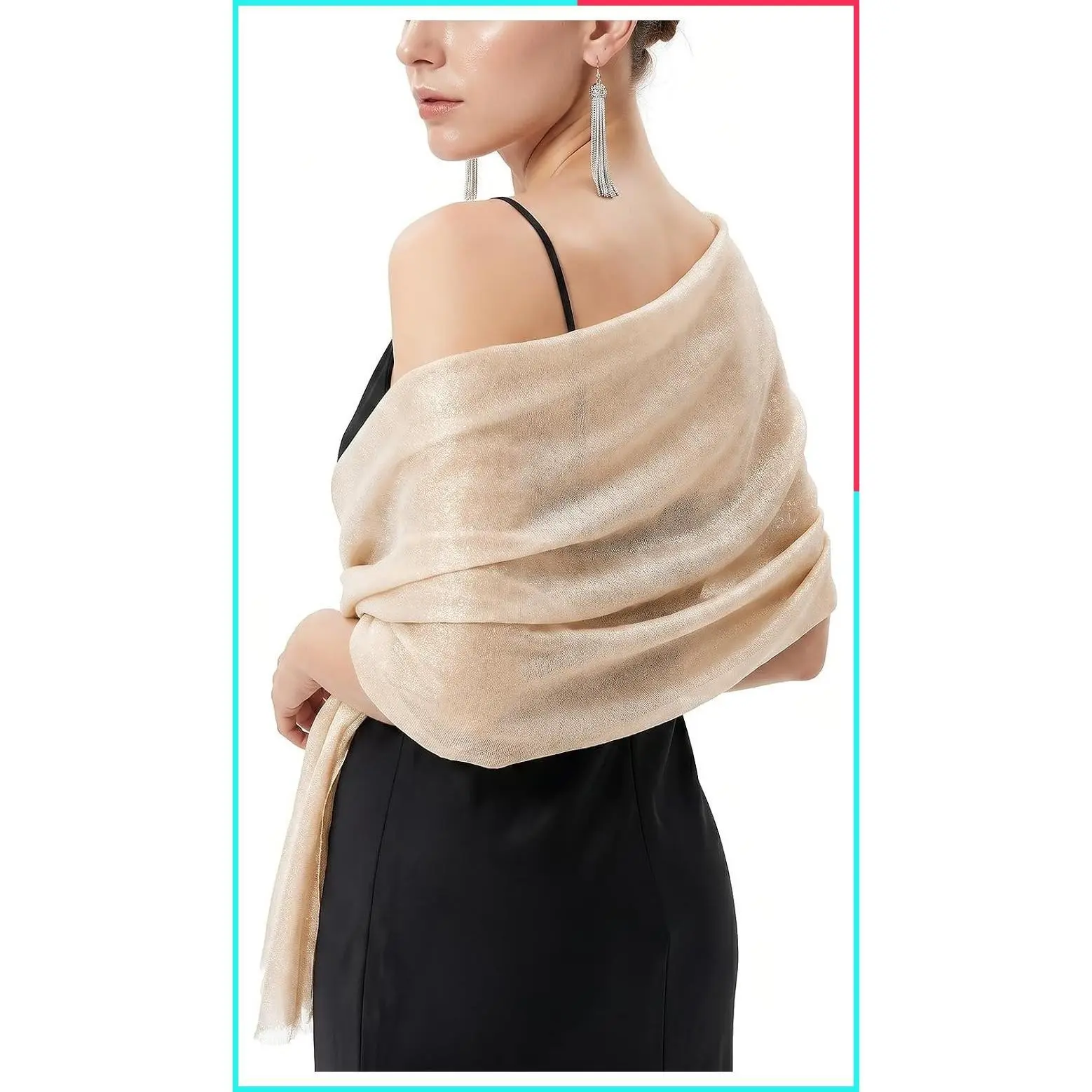Women's Sparkling Pashmina Shawl Wrap for Wedding Evening Dress, Formal Bridal Shawl for Mother of the Bride, Banquet, Graduation