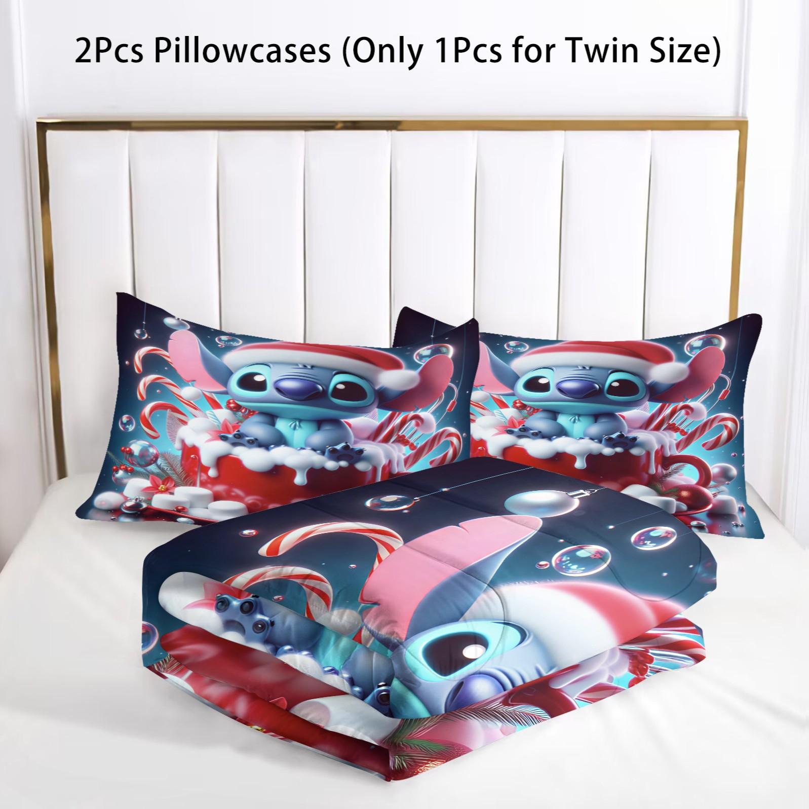 Stitch Pattern Comforter Set, Soft And Durable Bedding Set, Includes 1 Quilt And 1 Or 2 Pillowcases, Everyday Holiday Birthday Gift Bedroom Decor For Kids And Adults, Soft Material