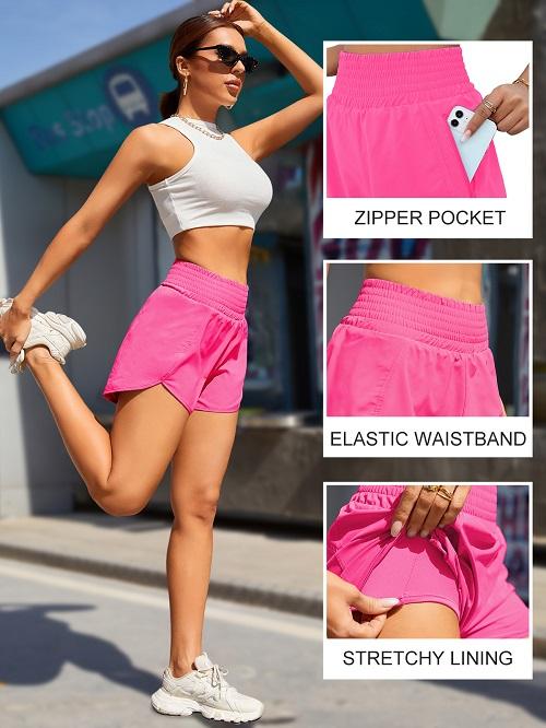 BMJL Women's Athletic Shorts High Waisted Running Shorts Pocket Sporty Shorts Gym Elastic Workout Shorts