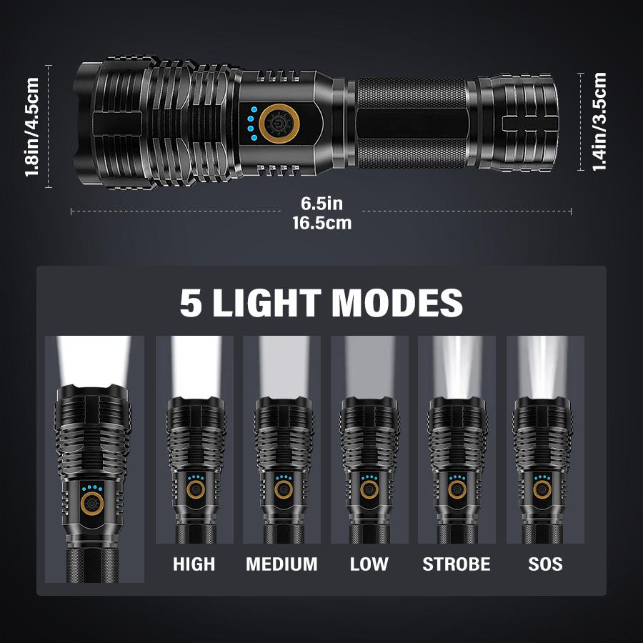 Ultra-Bright Tactical Flashlight - High-Powered LED Light with 5 Modes, Wide Beam Angle,Long-Lasting Battery Life - Ideal for Camping, Hiking, Outdoor rechargeable flashlight flashlight Multipurpose Rechargeable flashlight  1000000 lumens