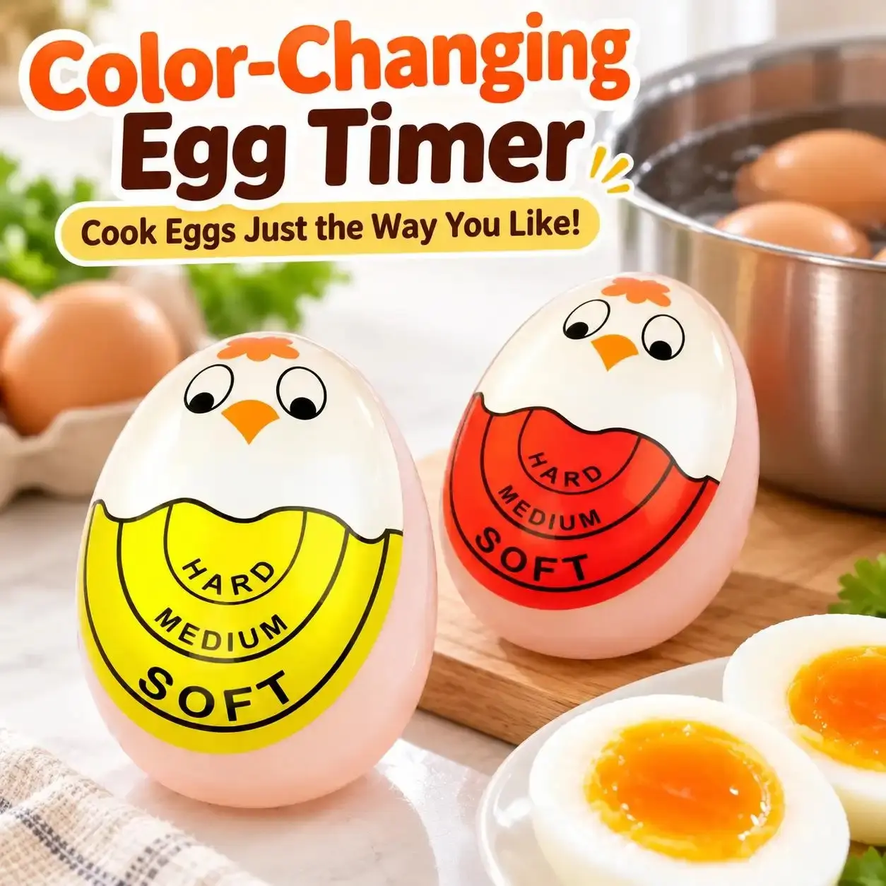 2/4-PCS Egg Timer for Perfect Cooking, Soft Medium Hard Eggs Indicator, Kitchen Gadget for Boiled Eggs, Easy-to-use Egg Cooking Timer - MM2