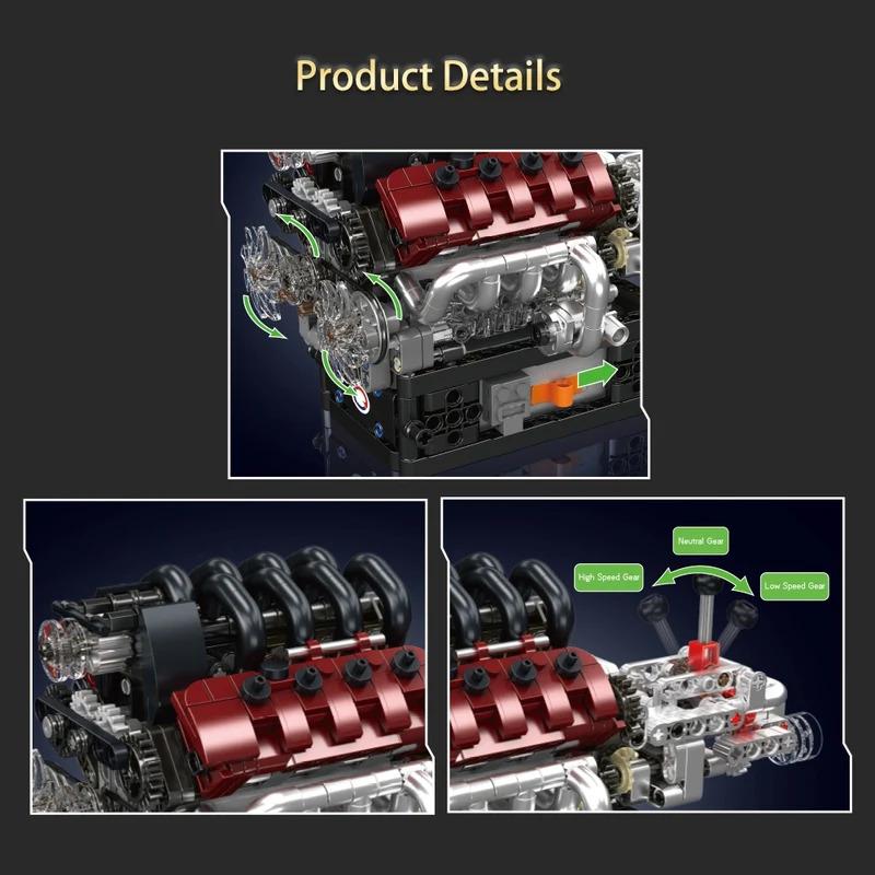 Mould King 10227 V8 Engine Model transmission Assemble Building Blocks toys kids MOC Bricks Blocks kits for kids Christmas Gifts