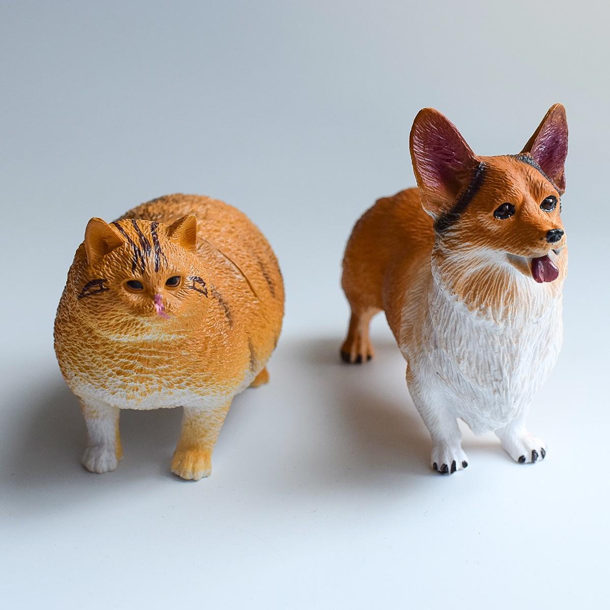 2 PVC Replica Cat and Corgi Dog Models, Cute Healing Pet Decor, Desktop Ornament, Birthday Gift, Festival Photography Props