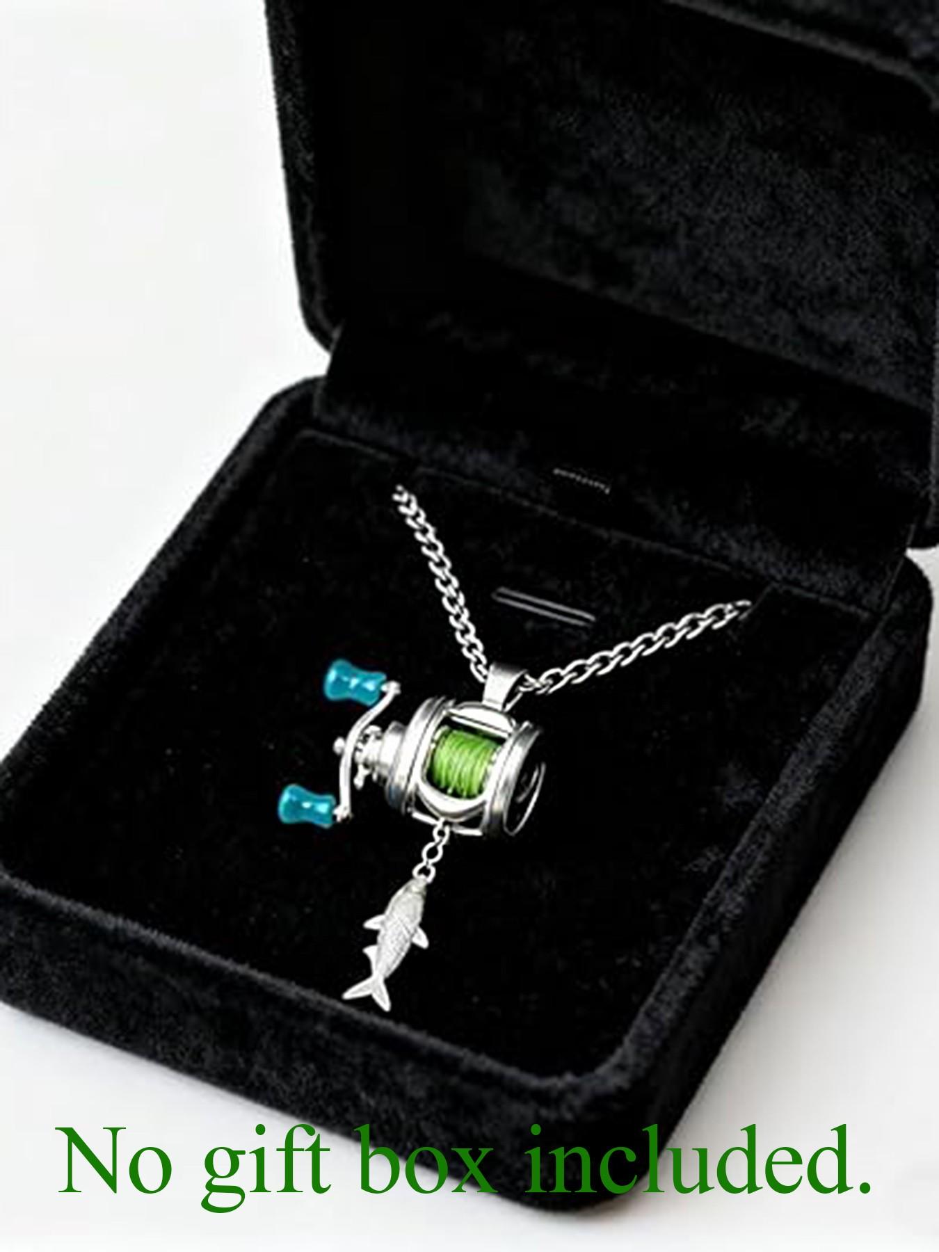 Miniature fishing reel necklace, Charms necklace with rotating handle and movable line guide ring, spinning reel fishing gear keychain, portable pendant, perfect for fishing enthusiast