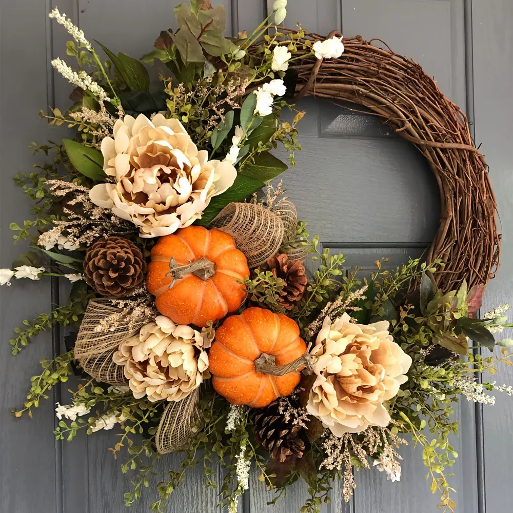 Autumn Pumpkin Hydrangea Wreath, Thanksgiving Harvest Door Hanging, Indoor Home Decor, Suitable for Hallways, Daily Decoration