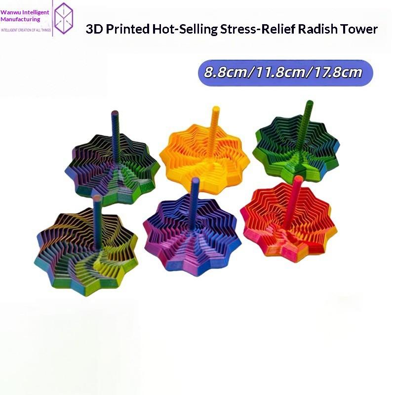 3D Printed Carrot Tower Hexagonal Spiral Stress Relief Toy with Handle, Finger Star Shape Puzzle Gift, Relaxing Handheld Ornament