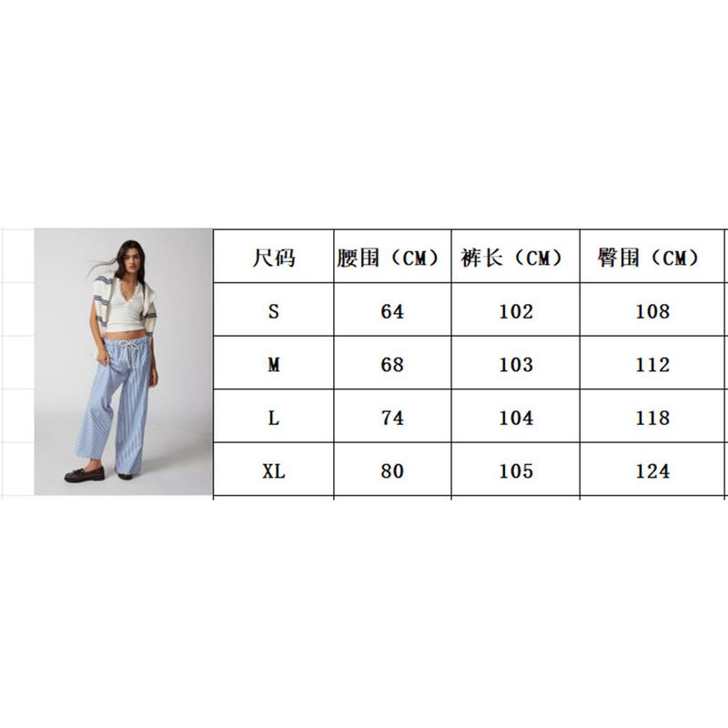 Tanming Women Casual Drawstring Striped Pants Wide Leg Pants Elastic Waist Trousers with Pockets