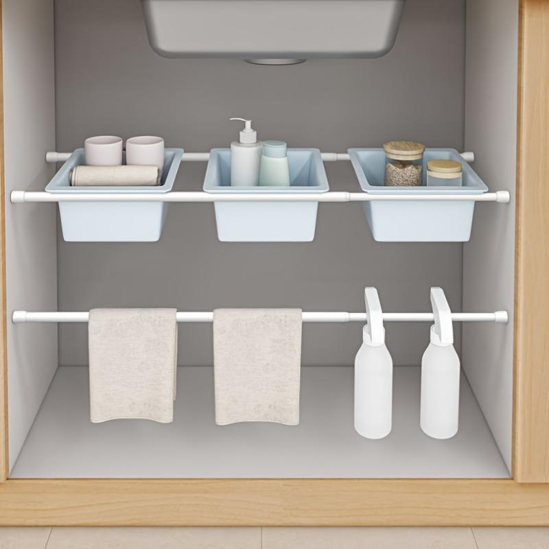 1pc Bathroom Storage Telescopic Hanging Rod, Clothes Towel Thin Rod, Shower Curtain Drying Rod, Multifunctional Telescopic Rod