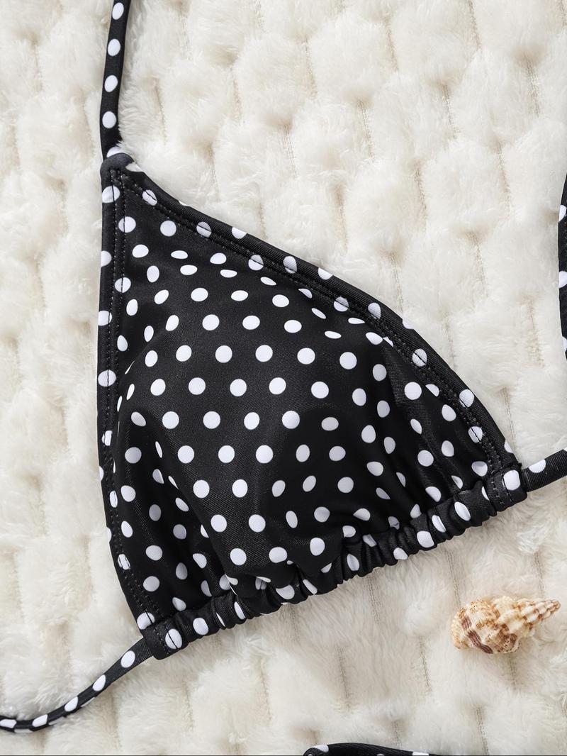 New Polka Dot Sexy Three-Piece Bikini High Cut Halter Split Summer Beach Island Hot Girl Swimsuit Set Halter Bikinis Set