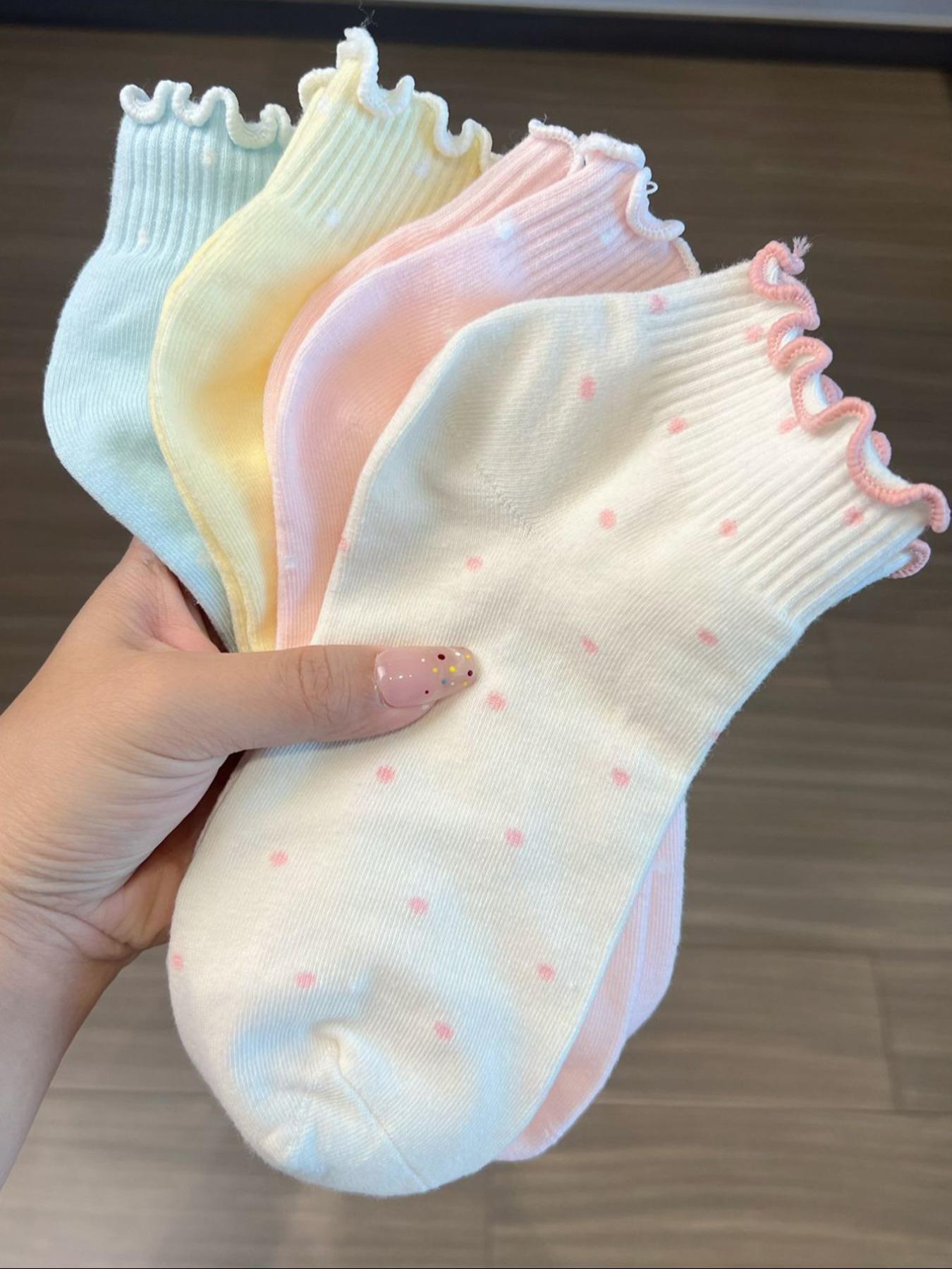Women's Ankle Socks - Ankle-Length Casual Stylish Socks with Polka Dots, Embroidery, Lolita Look for Everyday Wear, 5/7/10-Pair Comfortable Packs, Anklesocks, Embroidered, Socks Set
