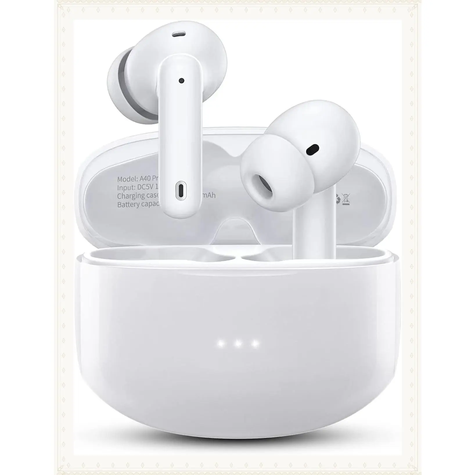 A40 Pro Wireless Earbuds, 50Hrs Playtime Bluetooth Earbuds Built in Noise Cancellation Mic with Charging Case, Bluetooth Headphones with Stereo Sound, IPX7 Waterproof Ear Buds for PhoneGift