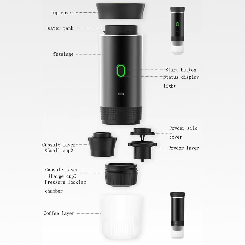 Portable Coffee Machine, Travel Coffee Machine, Espresso Maker, Rechargeable Coffee Maker with Instruction Manual, Coffee Making Tool for Home Office Use, Household Kitchen Appliances