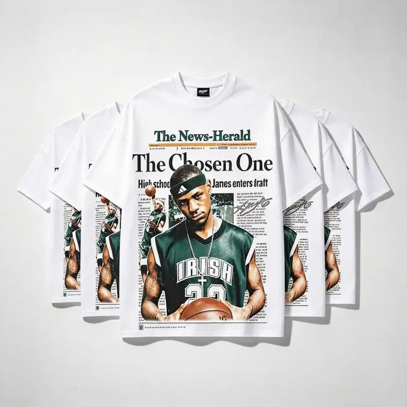 Premium 5Pack soft washed cotton unisex oversized short sleeve tee with vintage 2002 Lebron James The Chosen One graphic classic basketball streetwear ideal fan gift for adult men women daily casual outdoor wear