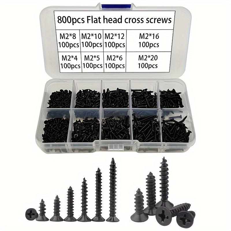 800pcs M2 Black Phillips Self Tapping Screw Assortment Kit, Locking Screws And Wood Screws, Self Drilling Screws