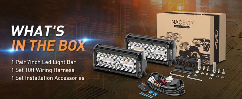 NAOEVO 7-Inch LED Light Bar-6 Modes Waterproof Multi-Mode LED Light Bar, White & Amber Strobe Lights, Off-Road, Fog Lights for Trucks, Boats, ATVs, Jeeps, SUVs (6 Modes)