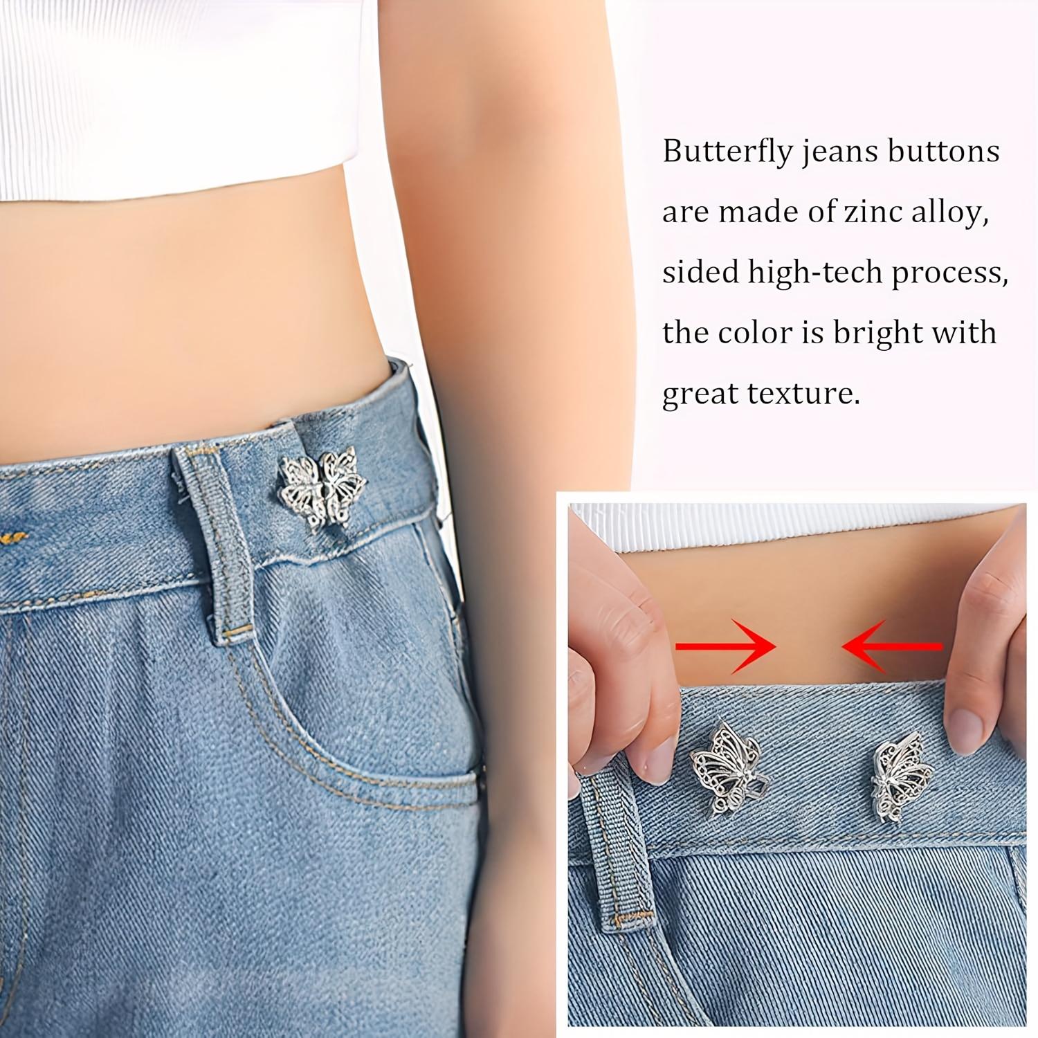 Women's Waist Tightener Button Clips, 8 Pack Gold Flower Decorative Snaps, Adjustable No-Sew Jean Buttons for Pants, Button Clips Snaps,travel essentials,camping essentials tiktokshopbacktoschool