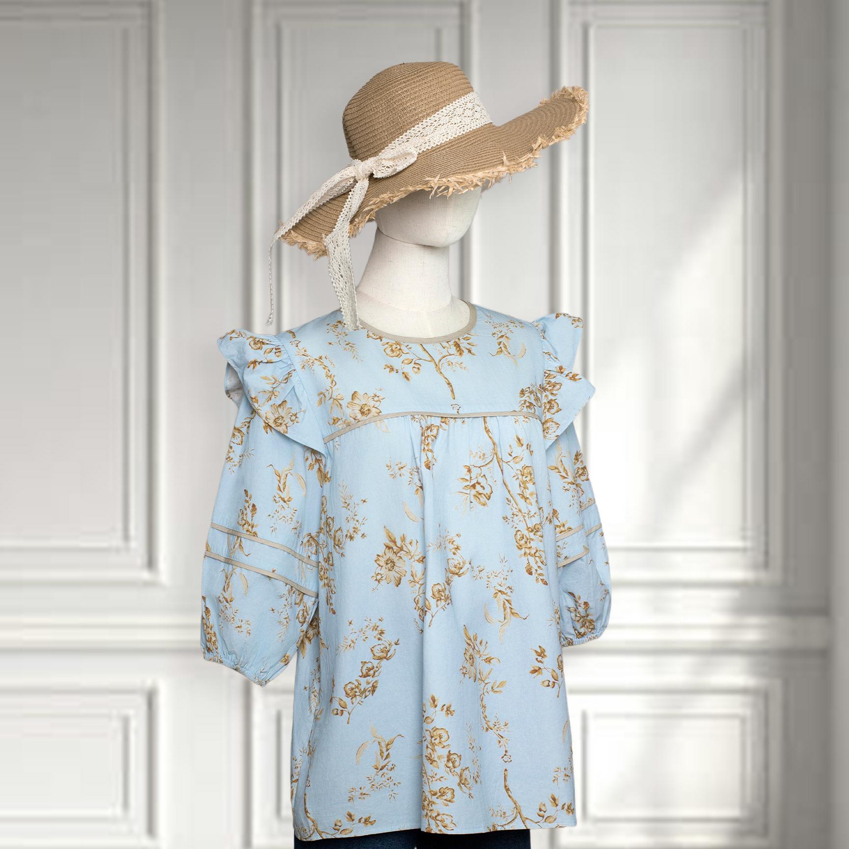 SageVell Boho Floral Blouse with Ruffled Shoulders, Puff Sleeves & Front Panel Design, Perfect for Weekend Outings SpringStatements