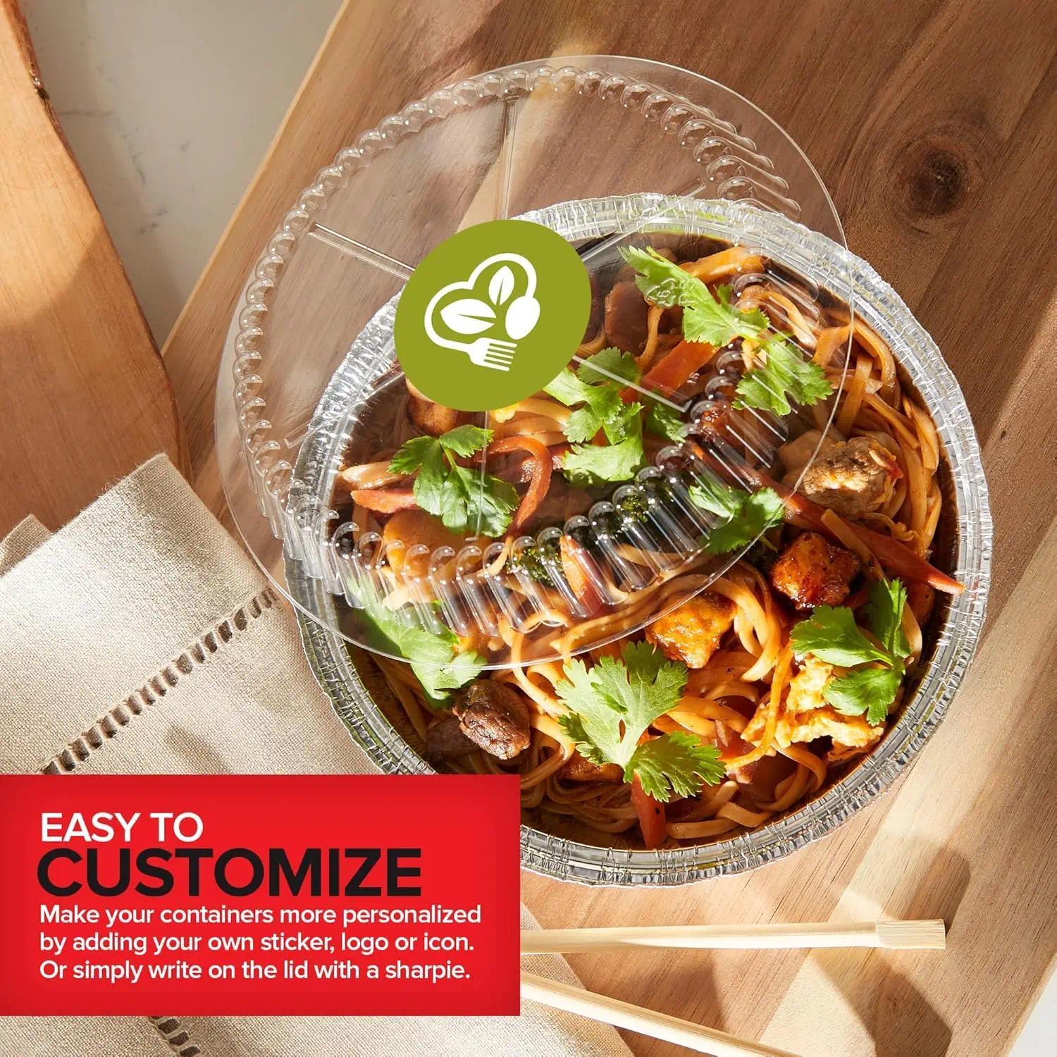 7 Inch Round Aluminum Pans with Lids, 50 Pack - Disposable Foil Pans for Baking, Takeout, and Storage