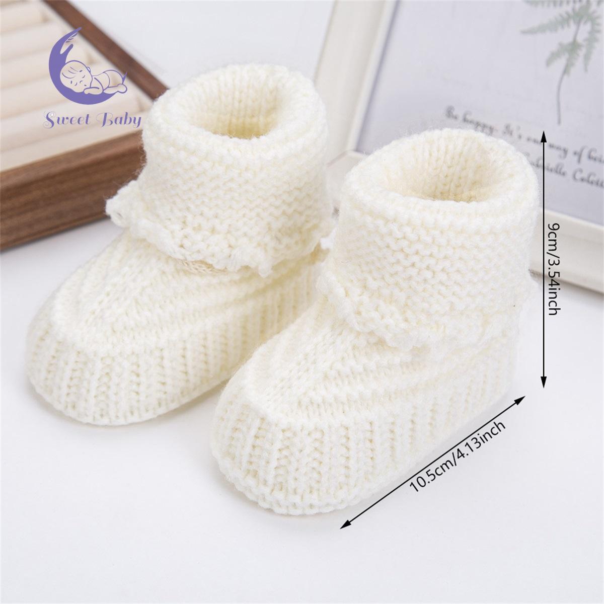 Cute Baby Knitted Cotton Blend Booties - Knitted Shoes for 0-6 Months Boys & Girls, Soft-Sole Winter & Fall Walking Shoes