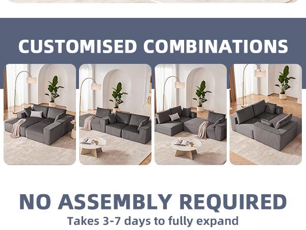 【2 Packages】108” Modular Sectional Sofa, Cloud Sectional Couch with Deep Seat, Modern Modular L-Shape Sofa Couch with Chaise,Upholstered Couches for Living Room Bedroom