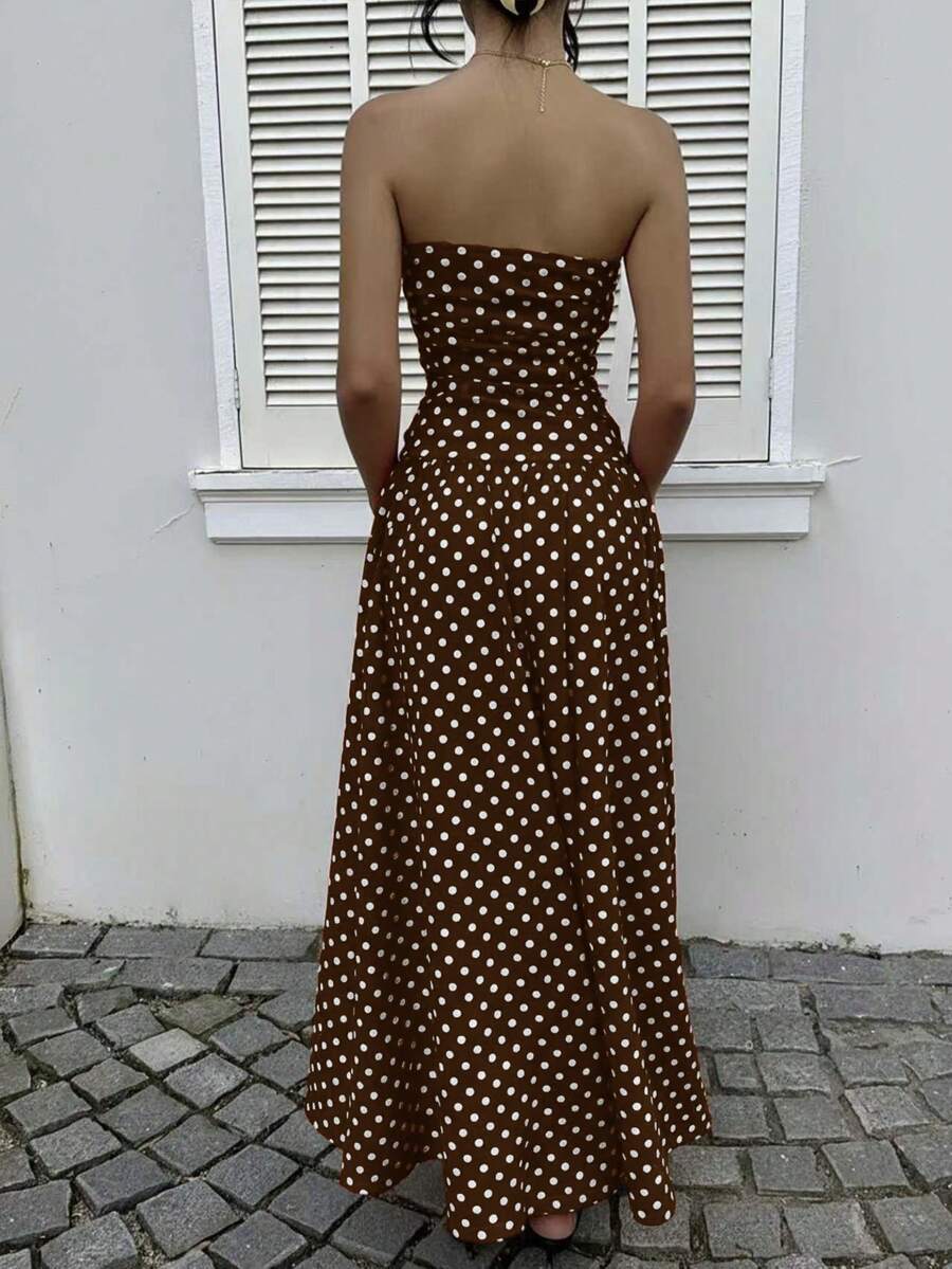 Women's Polka Dot Empire Waist Crop Top Sleeveless Dress, Vacation Style, Long Sunflower Skirt, Elegant Casual Summer, Bohemian Summer Dress, Boho Summer, Boho Fashion