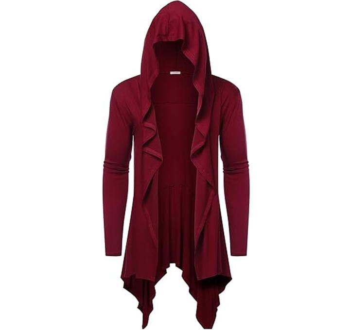 COOFANDY Personalized and Fashionable Long Hooded cardigan with ruffle edge shawl collar, lightweight draped cape jacket with pockets