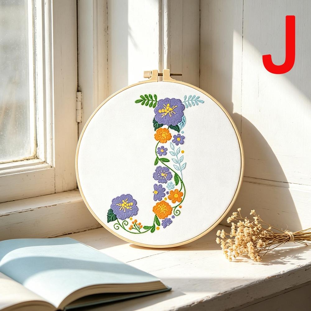 Creative Floral Letter Embroidery Kit, Beginner-Friendly Sewing Art Set, Includes Embroidery Cloth, Threads, Tools(random color), Instructions, Unique Home Decor, Gift, Souvenir